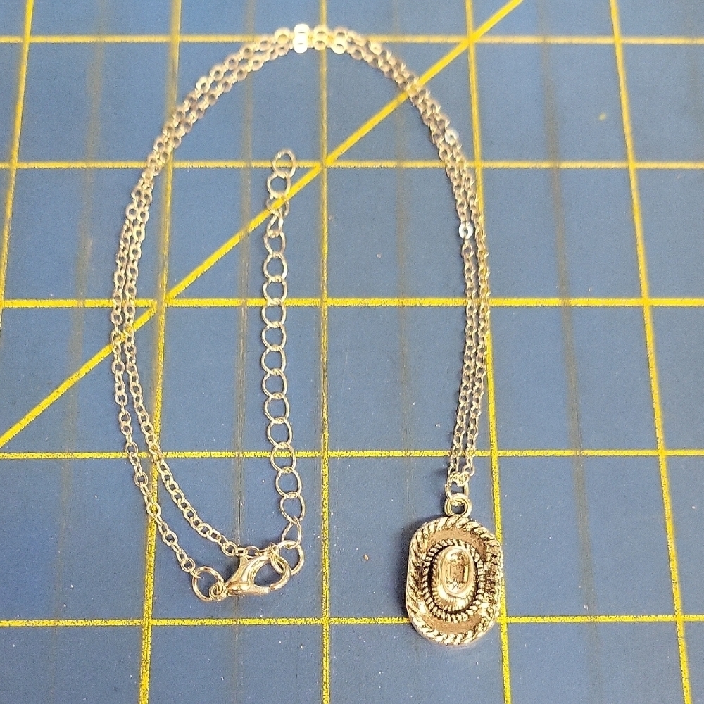 Cowboy Hat Silver 18" + 3" Necklace